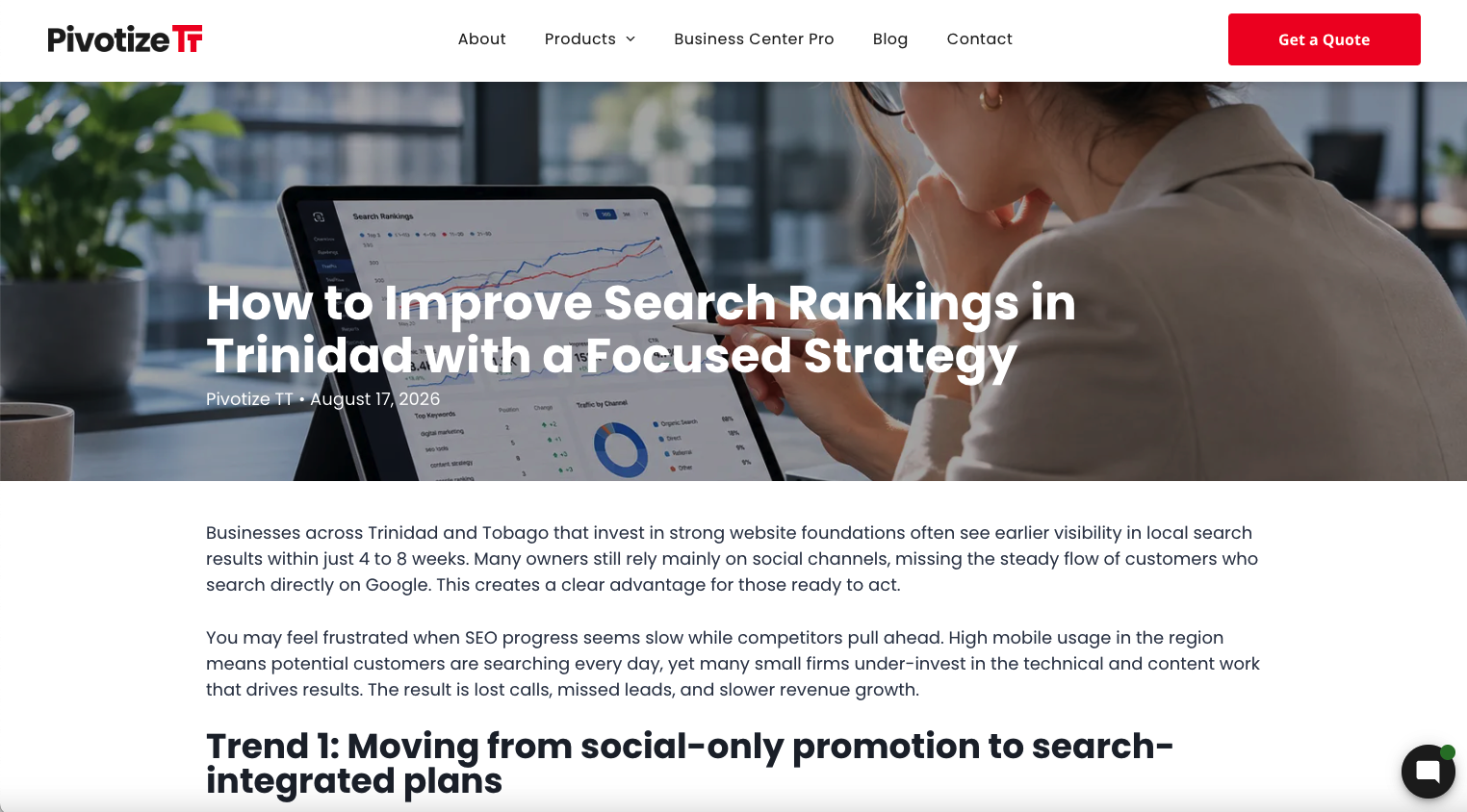 Pivotize TT article: How to Improve Search Rankings in Trinidad with a Focused Strategy, published 17 August 2026.