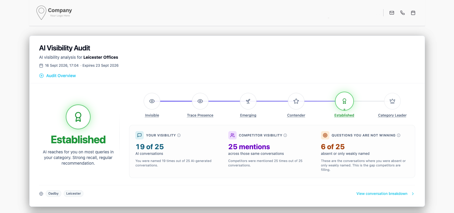 Light client-facing audit with a sample company logo.